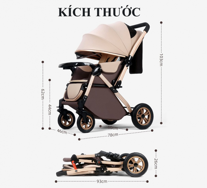 Xe đẩy trẻ em cao cấp 2 chiều 3 tư thế gấp Kabi Kids Baby II